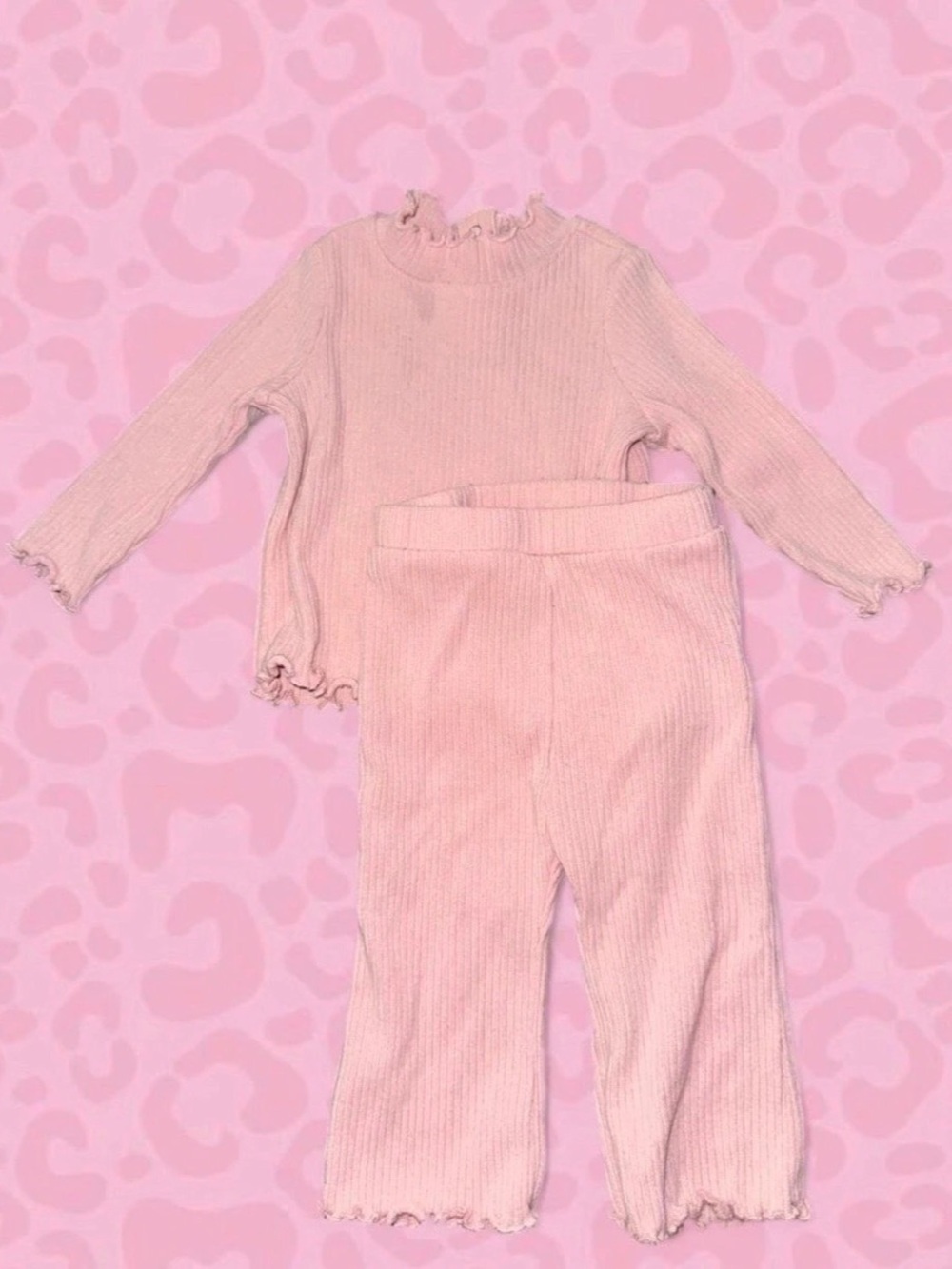 Old Navy Cozy Rib-Knit Lettuce-Edge Top and Pants Set for Baby Set Pink 0-3M